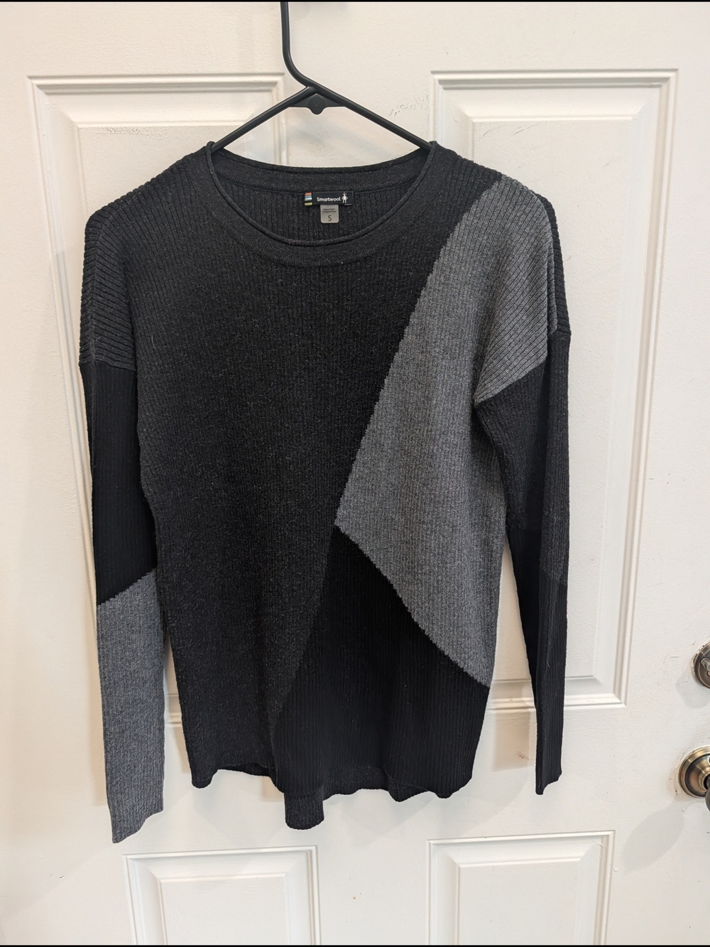 Smartwool Black and Gray Geometric Merino Wool Blend Crewneck Sweater